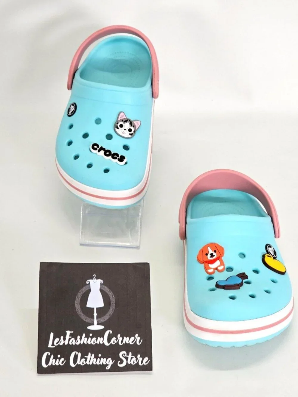 Crocs Junior Ice Blue/Pink Rubber Jibbitz Crocband Clog Size 2 1993